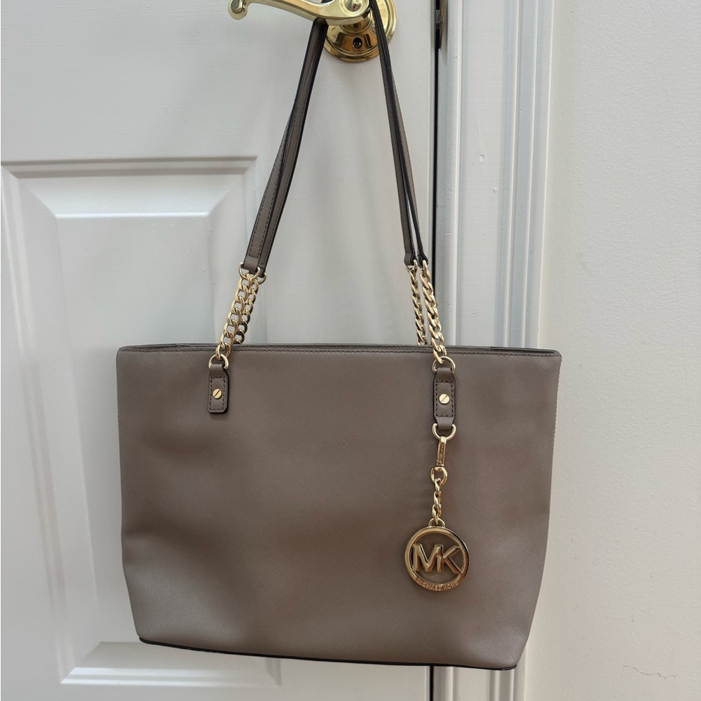 Michael Kors Gray and Gold Tote with Chain Straps